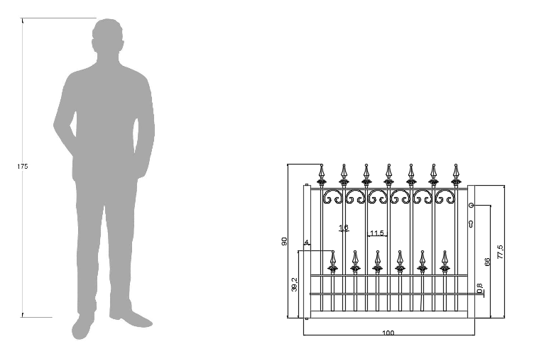 Gartentor Lucca als bemaßte Zeichnung