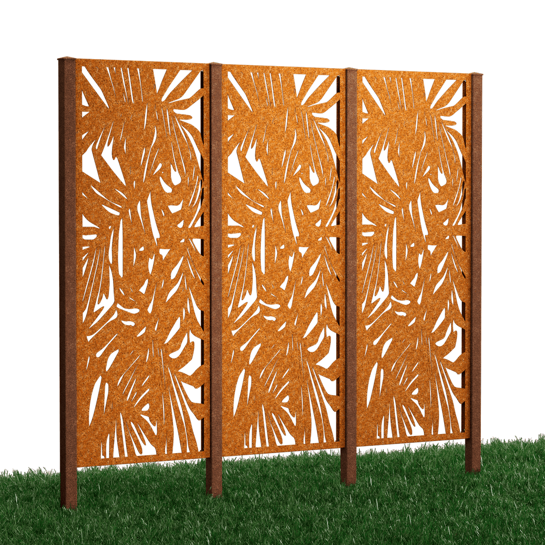 Metallsichtschutz Tanaro 3er Set zum Einbetonieren Modell | Cortenstahl