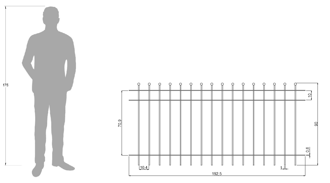 Technische Zeichnung Zaun Como 192,5cm