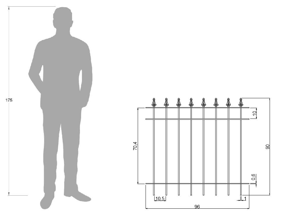 Technische Zeichnung Zaun Pino 96cm