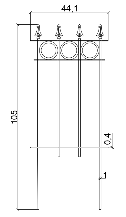 Steckzaun Belluno als bemaßte Zeichnung