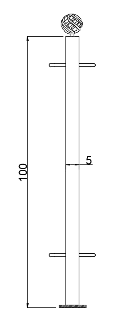 Technische Zeichnung Zwischenpfosten zum Aufschrauben mit Zirbel