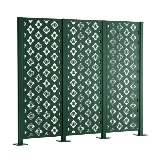 Metallsichtschutz Roya 3er Set zum Aufschrauben als 3D-Modell | Pulverbeschichtet Sonderfarbe RAL 6005 Moosgrün